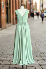 Simple V-Neck Chiffon A-line Floor-Length Long Bridesmaid Dresses