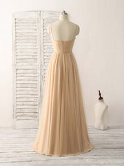 Simple V Neck Tulle Chiffon Long Prom Dress Champagne Bridesmaid Dress