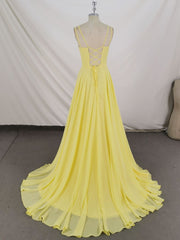 Simple Yellow Chiffon Long Prom Dress Yellow Evening Dress