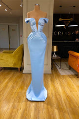 Sky Blue Off-the-Shoulder Mermaid Evening Dress Long