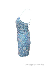 Cute Bodycon V Neck Blue Lace Homecoming Dresses