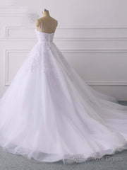 Spaghetti Straps Lace Tulle Ruffles Wedding Dresses