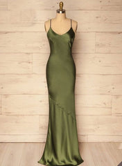 Spaghetti Straps Olive Green Sheath Prom Dresses Prom Dress