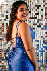 Sparkly Plus Size Blue Spaghetti Straps Short Prom Dress with Beading