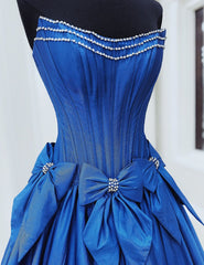 Strapless Ball Gown Long Prom Dress with Beading and Bow