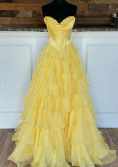 Strapless Ball Gown Long Prom Dress with Ruffle Skirt