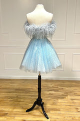 Strapless Feather A-line Cute Homecoming Dress