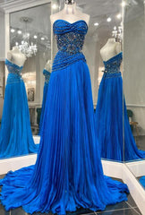 Strapless Long Prom Dress with Beading and Slit