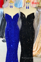 Strapless Sequins Black Mermaid Prom Dress