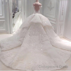 Strapless Sparkle Luxurious Train See through Ball Gown Wedding Dress