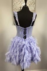 Straps Lavender A-line Ruffle Short Homecoming Dress