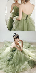 Straps mint green ball gown spring formal prom gown