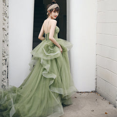 Straps sage green ball gown spring formal prom dress