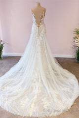 Stunning Long A-Line Tulle Sweetheart Appliques Lace Wedding Dress