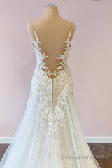 Stunning Long A-Line Tulle Sweetheart Appliques Lace Wedding Dress