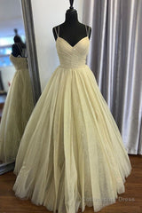 Stylish V Neck Open Back Yellow Prom Dress, Shiny V Neck Yellow Formal Evening Dress, Sparkly Yellow Ball Gown