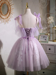 Sweet Purple A-line Short Party Dress Homecoming Dress with Ribbon