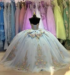 Sweetheart Ball Gown Tulle Blue Strapless Quinceanera Dress