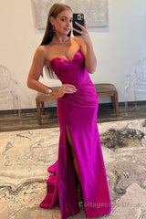 Sweetheart Fuchsia Pleated Mermaid Long Prom Dress