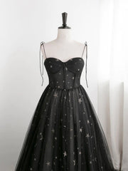 Sweetheart Neck Black Long Prom Dresses, Black Long Formal Evening Dresses