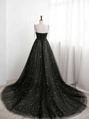 Sweetheart Neck Black Long Prom Dresses, Black Long Formal Evening Dresses