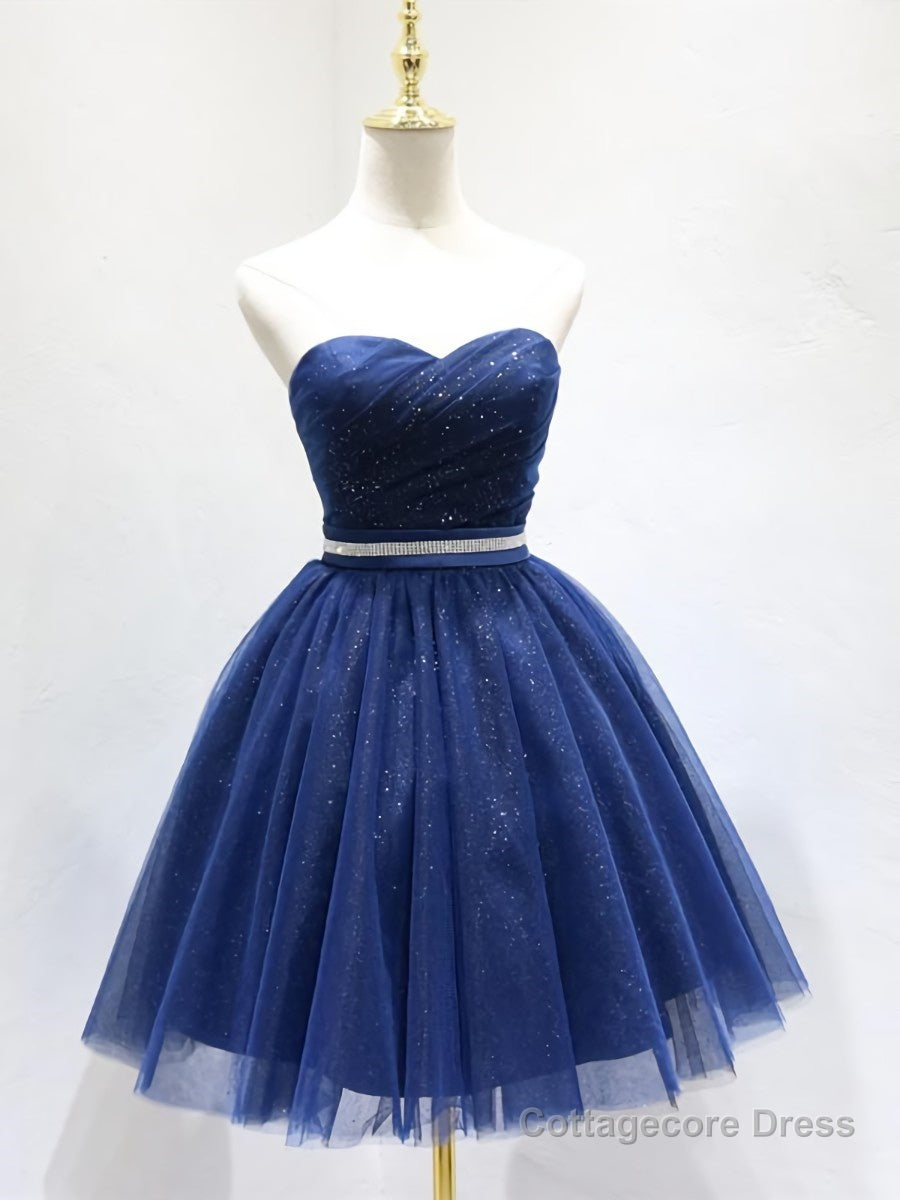 Sweetheart Neck Short Blue Prom Dresses, Short Blue Formal Homecoming Graduation Dresses