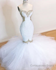 Sweetheart Sleeveless Lace Tulle Appliques Sequins Mermaid Wedding Bridal Gowns