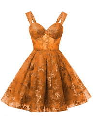 Teens Sparkly Tulle Orange Homecoming Dresses Spaghetti Straps Short Cocktail Party Prom Dress