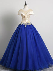 To Choose From Blue Ball Gown Tulle Cap Sleeve Appliques Beading Quinceanera Dress