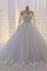 Trendy Sweetheart Long Sleevess Ivory Ball Gown Wedding Dress