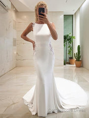 Trumpet/Mermaid Bateau Chapel Train Stretch Crepe Wedding Dresses