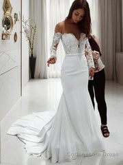 Trumpet/Mermaid Off-the-Shoulder Court Train Chiffon Wedding Dresses