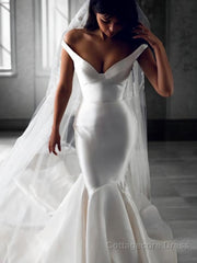 Trumpet/Mermaid Off-the-Shoulder Sweep Train Satin Wedding Dresses