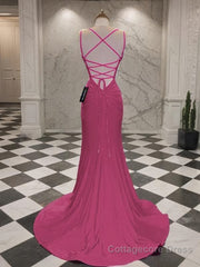 Trumpet/Mermaid V-neck Sweep Train Jersey Prom Dresses