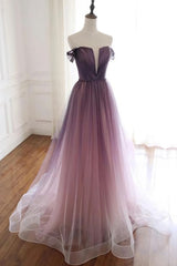 Tulle Gradient Long Formal Gown, A-line Floor Length Party Dress