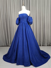 Unique Aline Blue Long Prom Dresses, Blue Long Formal Graduation Dresses