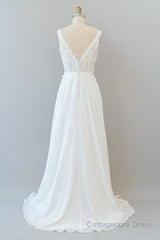 V-neck Appliques Chiffon A-line Wedding Dress