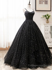 V Neck Glitter Black Long Prom Dress