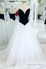 V Neck Open Back Black Velvet Top White Long Prom Dress, V Neck Black and White Formal Evening Dress