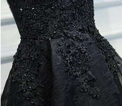 V Neck Short Black Lace Prom Dresses, Short Black Lace Graduation Homecoming Dresses