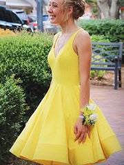 V Neck Short Yellow Prom Dresses, Short Yellow V Neck Graduation Homecoming Dresses