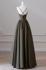 V-neck Spaghetti Strap Floor Length Prom Dress A-Line Backless Evening Party Dress