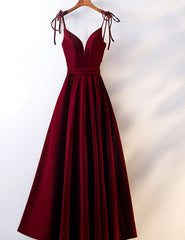 Velvet Straps Long V-neckline Long Party Dress, Velvet Bridesmaid Dresses