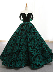 Vintage Green Lace Ball Gown Off The Shoulder Backless Wedding Dress