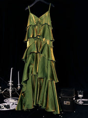 Vintage Green Tiered Flounce Long Prom Dress Party Evening Gown