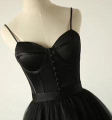 Charming Black Spaghetti Straps Sweetheart Tulle Evening Dresses Formal Dress