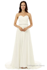 White Chiffon Sweetheart With Beading Pleats Bridesmaid Dresses