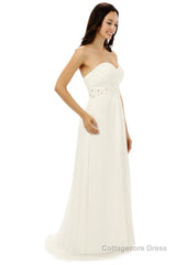 White Chiffon Sweetheart With Pleats Beading Bridesmaid Dresses