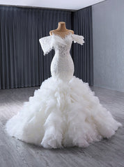 White Mermaid Heavy Beading Wedding Dress