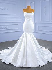 White Mermaid Satin Strapless Wedding Dress